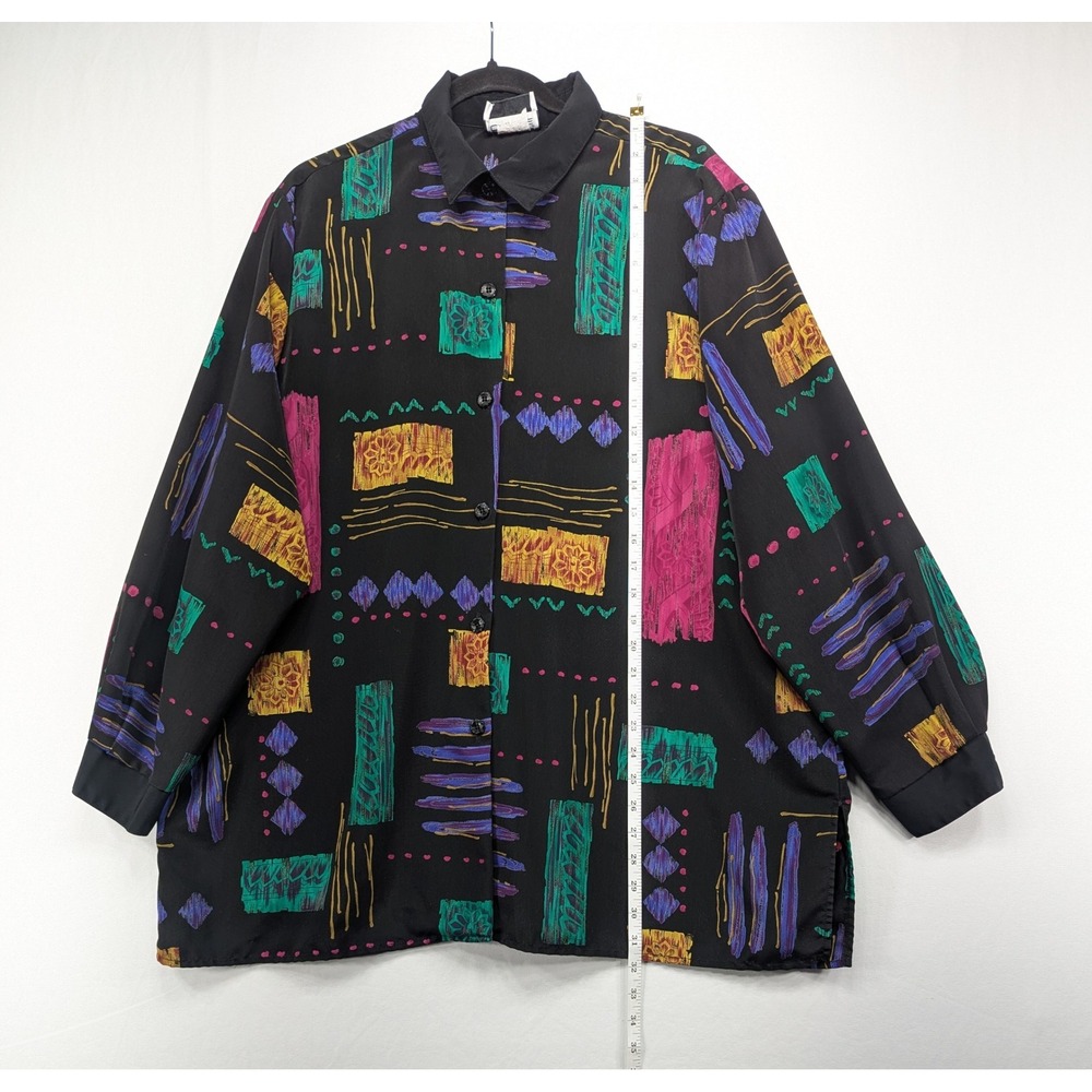 Caliche Collection Black Abstract Geometric Print Button Down Shirt XL - Picture 5 of 9